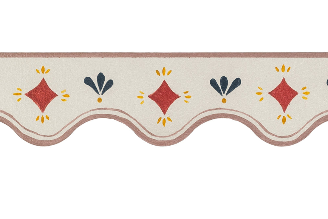 British Traditional Circus Themed painted scalloped, wavy edge architraves or mouldings the perfect painted shelf edge!