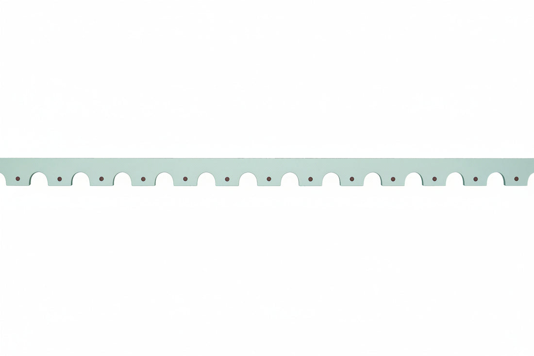 Kate scalloped architrave trim moulding painted pale green with dots