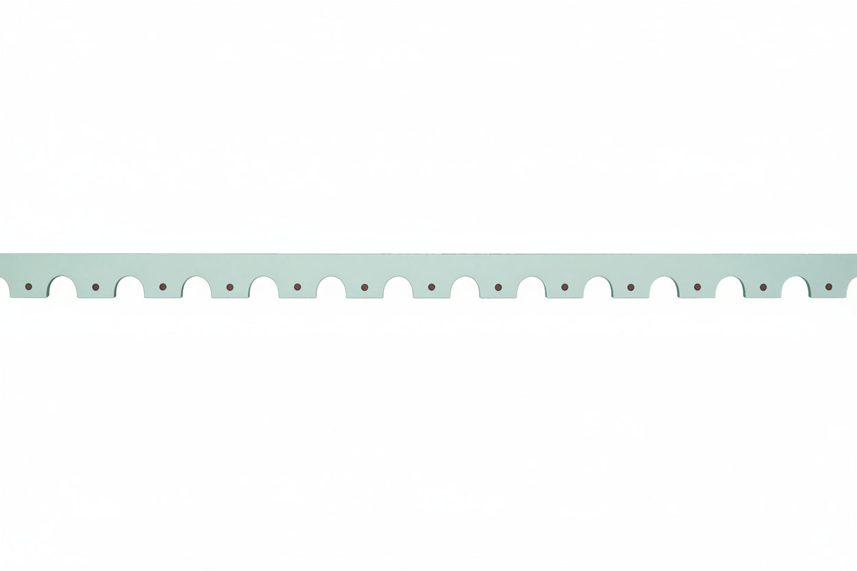 Kate scalloped architrave trim moulding painted pale green with dots