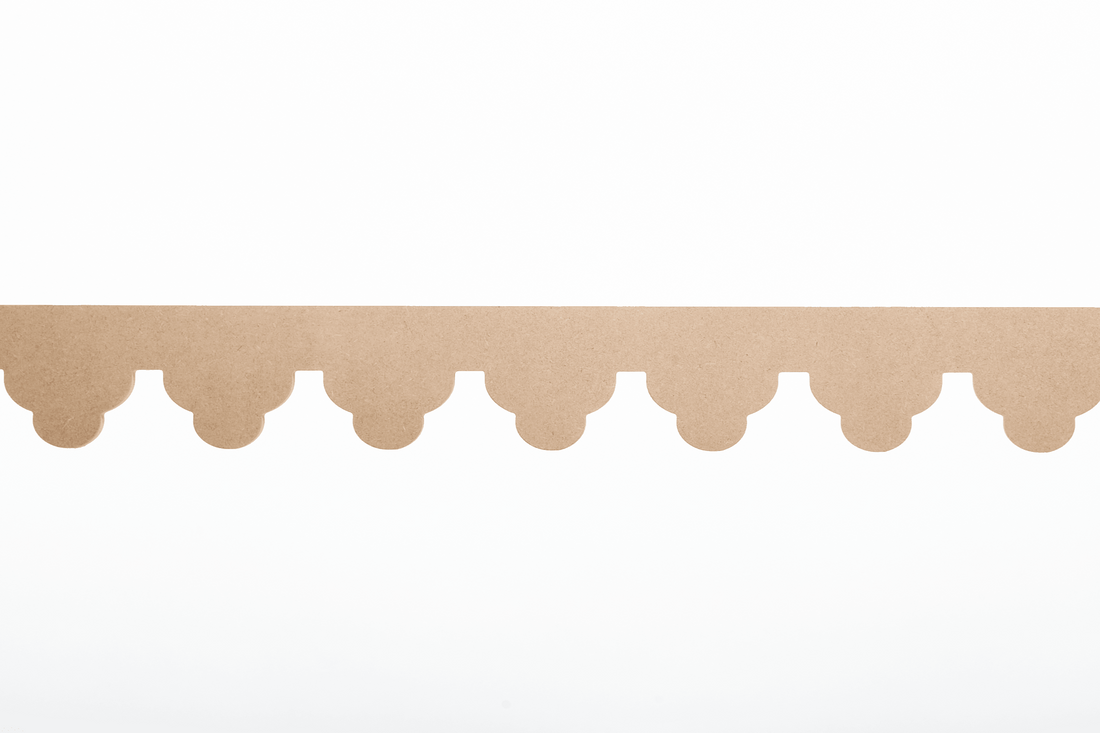 Ornate medium sized mdf scalloped detailing inspired by Miami for architraves and moulding, perfect for adding decorative scalloping to shelf edges or skirting boards perfect in a nook or around door frames and ceilings. Gorgeous scalloped wood trim hand made by Camilla Hampton