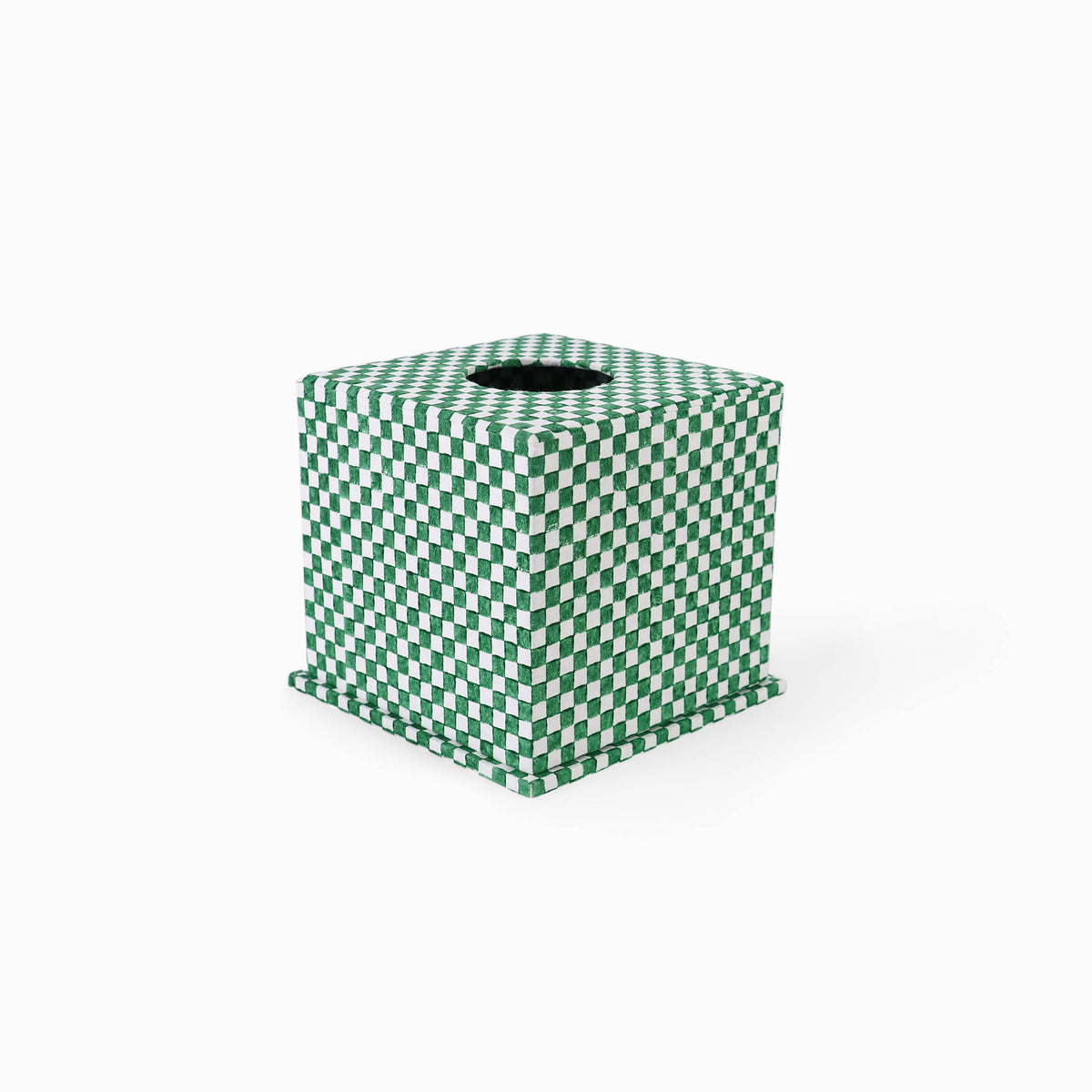 BLOCK-PRINTED TISSUE BOX - CELADON GREEN CHECKER BOARD