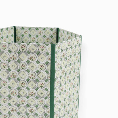 BLOCK PRINTED HEXAGON COLLAPSIBLE BASKET- GREEN SPRING BLOOM