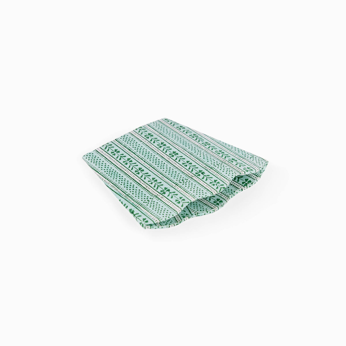 BLOCK PRINTED SCALLOPED PEN POT- CELADON GREEN FLORAL STRIPE