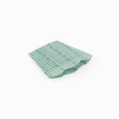 BLOCK PRINTED SCALLOPED PEN POT- CELADON GREEN FLORAL STRIPE