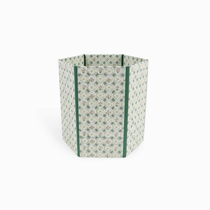 BLOCK PRINTED HEXAGON COLLAPSIBLE BASKET- GREEN SPRING BLOOM