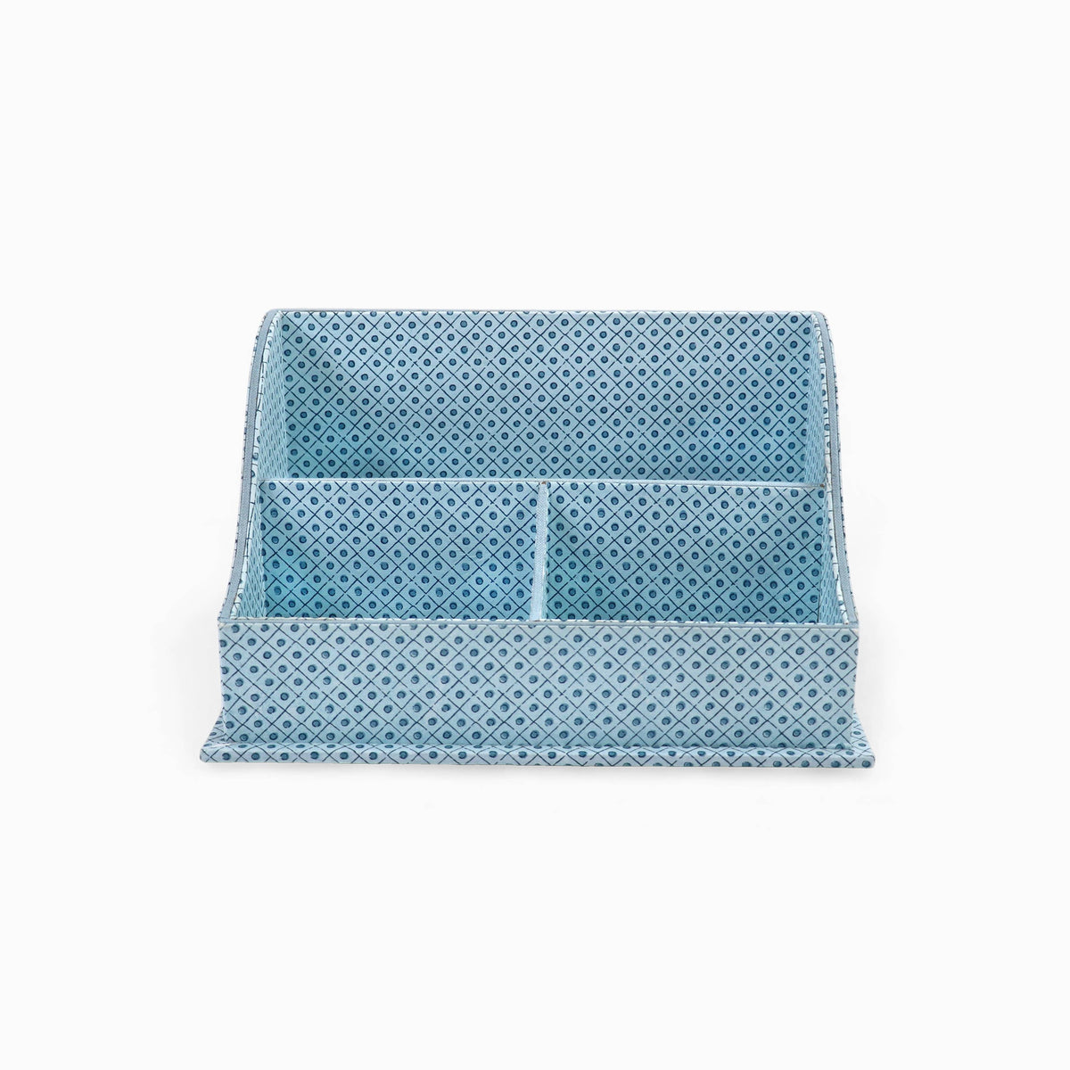 BLOCK PRINTED WAVE LETTER SORTER - BLUE DOT &amp; GRID