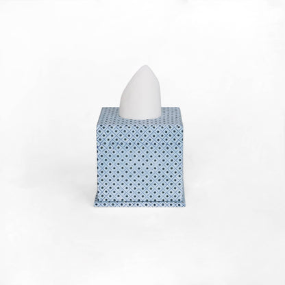 SCREEN PRINTED SQUARE TISSUE BOX - BLUE DOT &amp; GRID