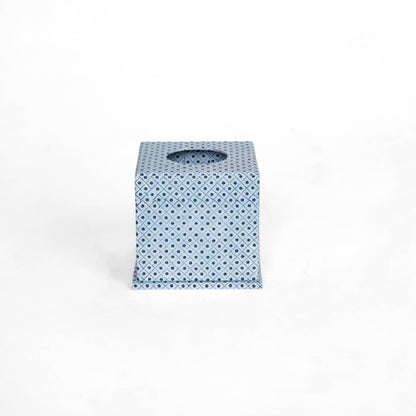 SCREEN PRINTED SQUARE TISSUE BOX - BLUE DOT &amp; GRID