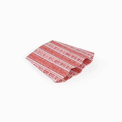BLOCK PRINTED SCALLOPED PEN POT- GARNET RED FLORAL STRIPE