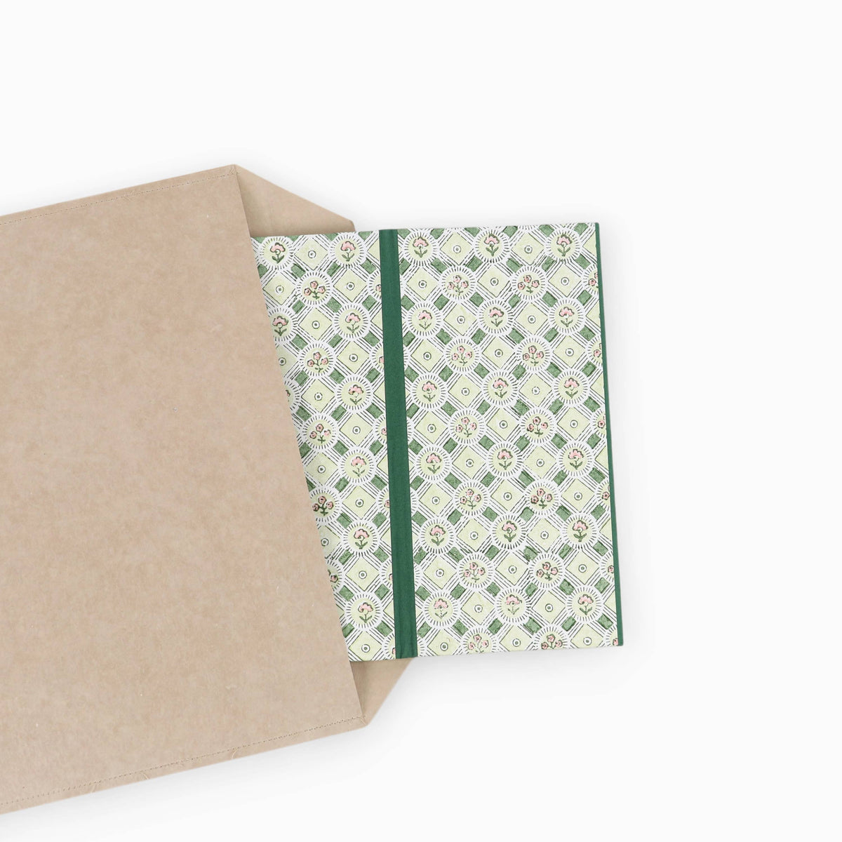 BLOCK PRINTED HEXAGON COLLAPSIBLE BASKET- GREEN SPRING BLOOM