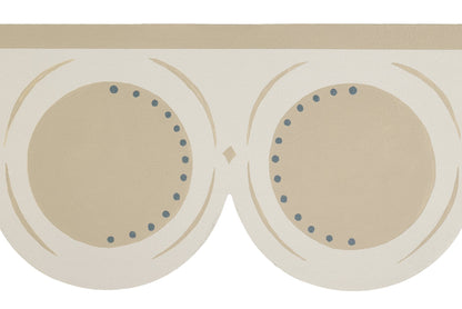 Bloomsbury Inspired hand painted scalloped mdf edges, moulding and architrave. Beige on a pale off white background. 