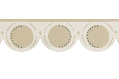Bloomsbury Inspired hand painted scalloped mdf edges, moulding and architrave. Beige on a pale off white background. 