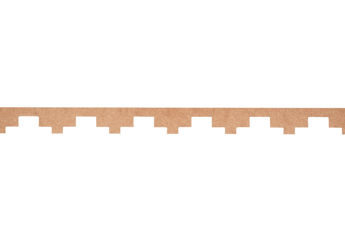 unpainted Axtec or  Mayan inspired scalloped mdf moulding (molding) and architrave. 