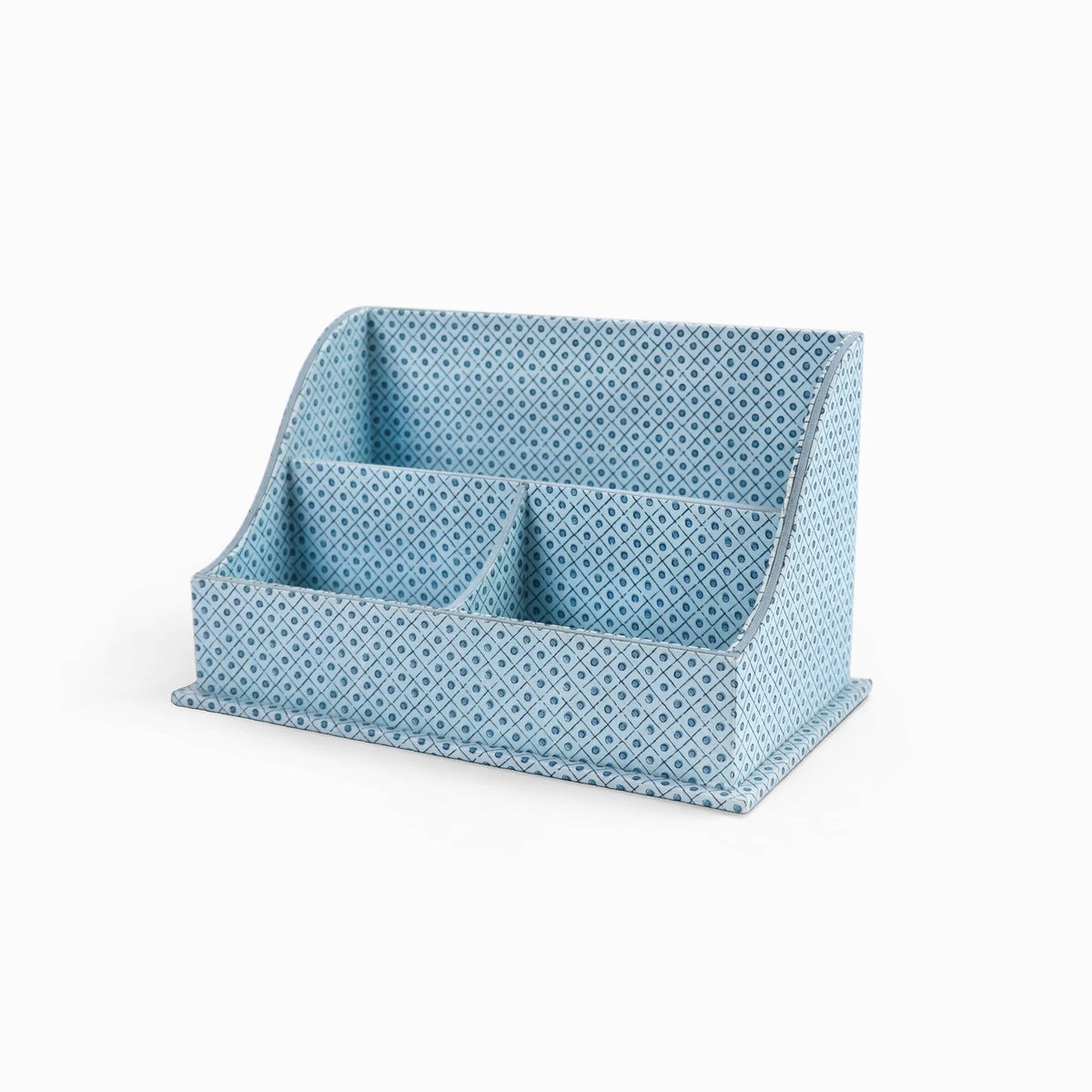BLOCK PRINTED WAVE LETTER SORTER - BLUE DOT &amp; GRID