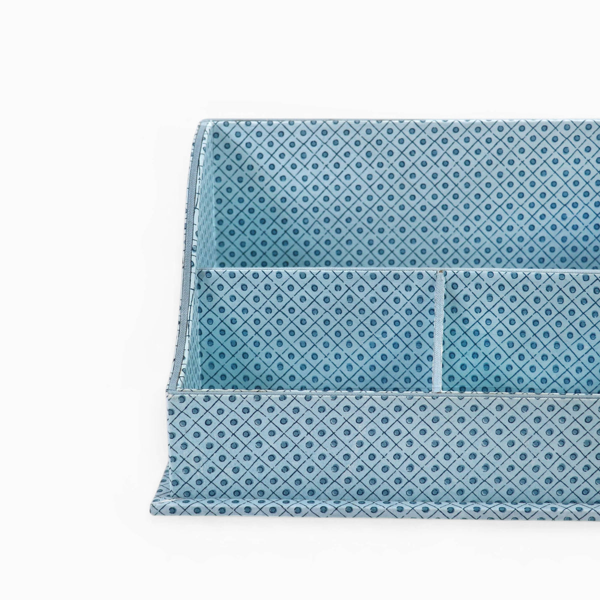 BLOCK PRINTED WAVE LETTER SORTER - BLUE DOT &amp; GRID