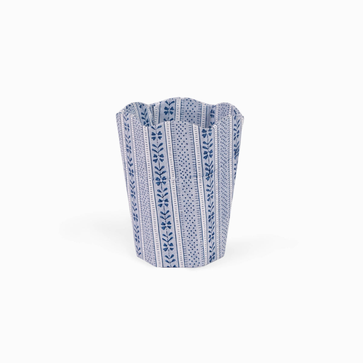 BLOCK PRINTED SCALLOPED PEN POT- HARBOR BLUE FLORAL STRIPE
