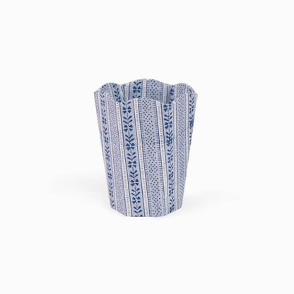 BLOCK PRINTED SCALLOPED PEN POT- HARBOR BLUE FLORAL STRIPE