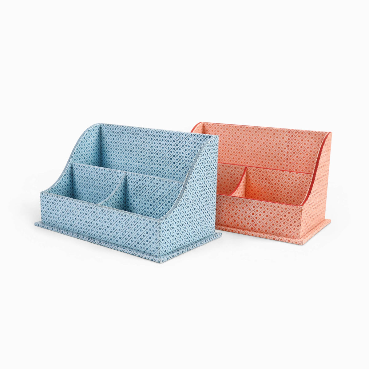 BLOCK PRINTED WAVE LETTER SORTER - BLUE DOT &amp; GRID