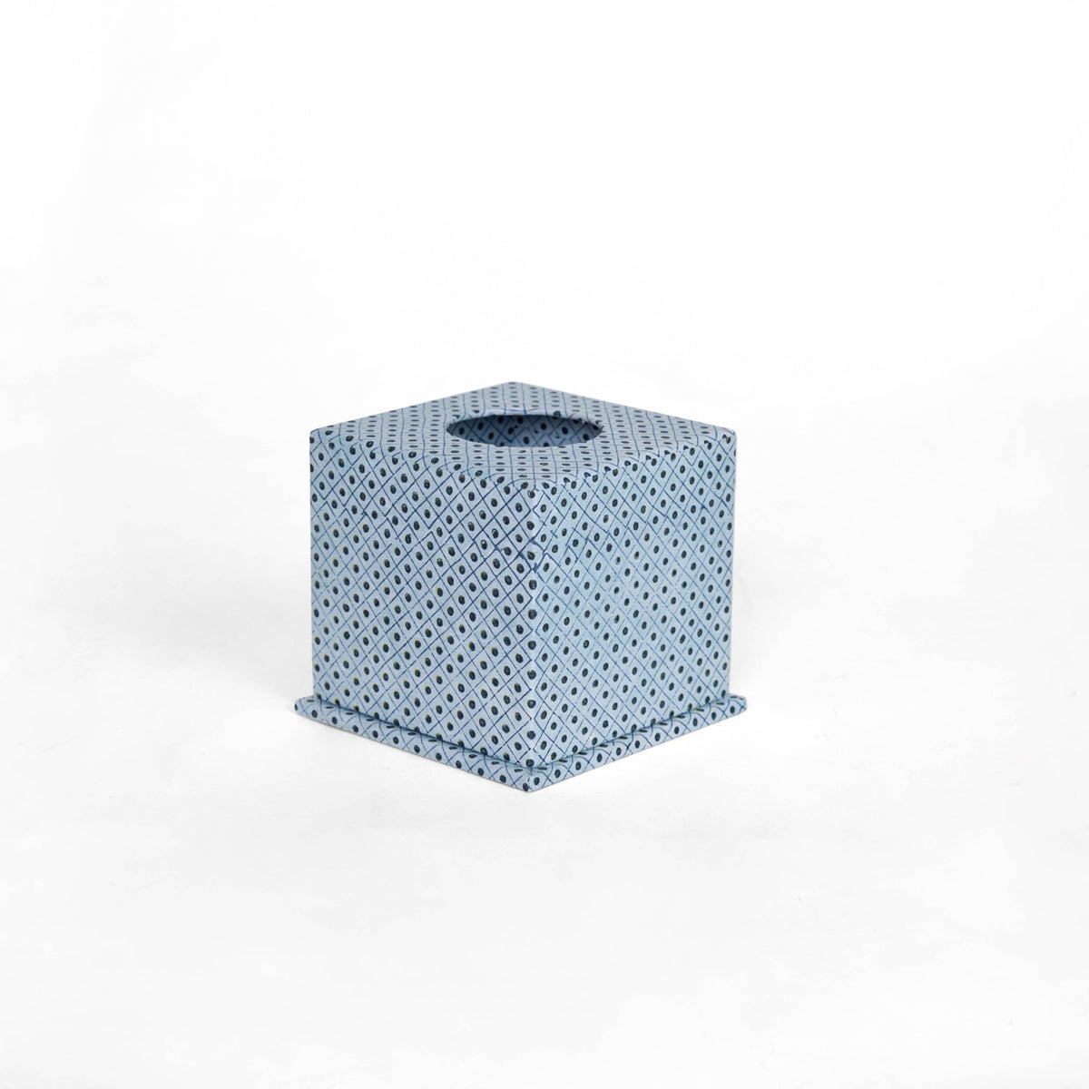 SCREEN PRINTED SQUARE TISSUE BOX - BLUE DOT &amp; GRID